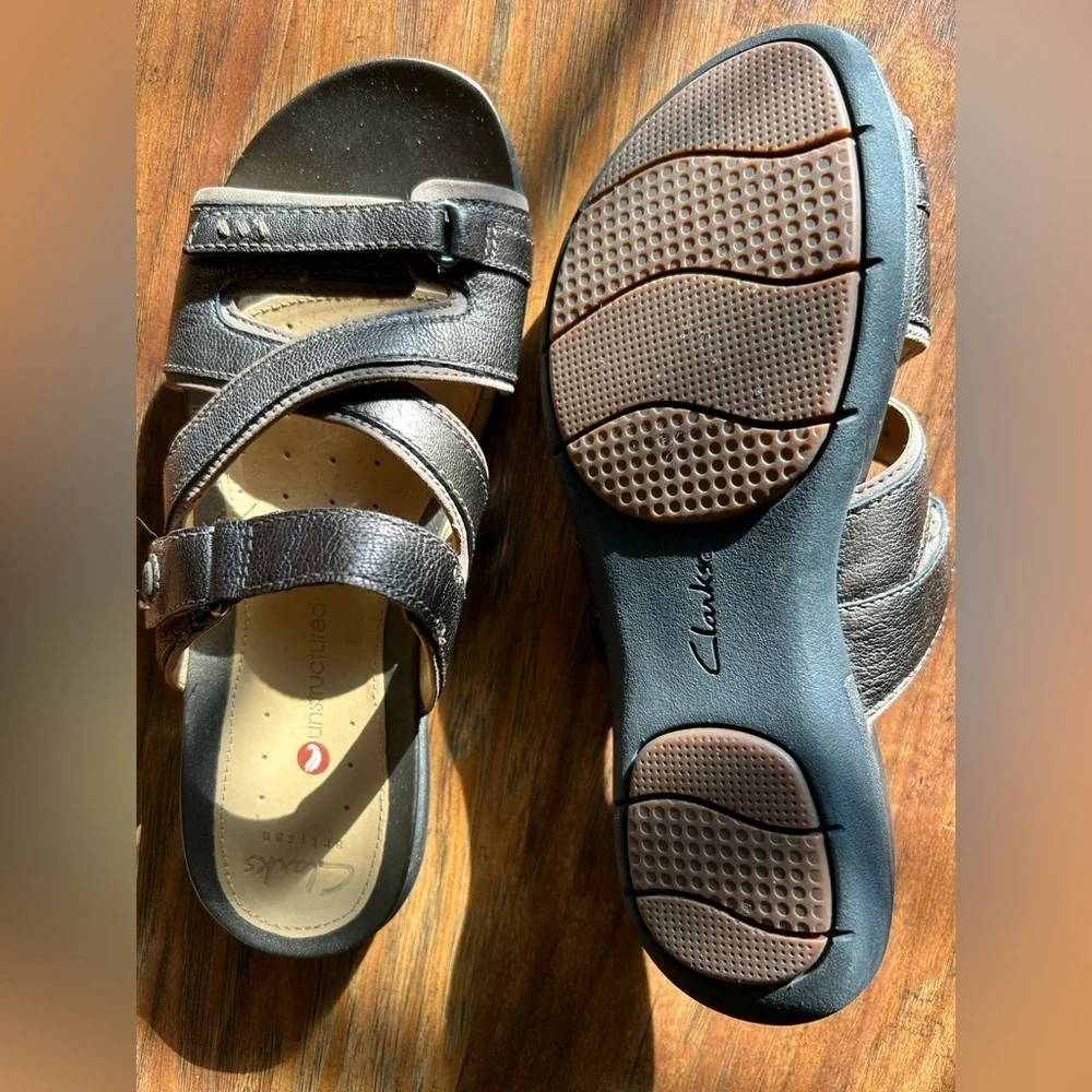 Bronze Metallic Slide-on Leather Sandals Clarks Artisan Unstructured - Picture 9 of 9